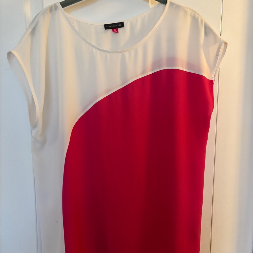 VINCE CAMUTO White and Pink Women's Blouse Size Petite Large